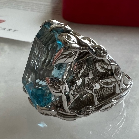 Rare Vintage Glam Jennifer Cary 925 Silver Blue Topaz w/small Diamonds Ring - Picture 14 of 15